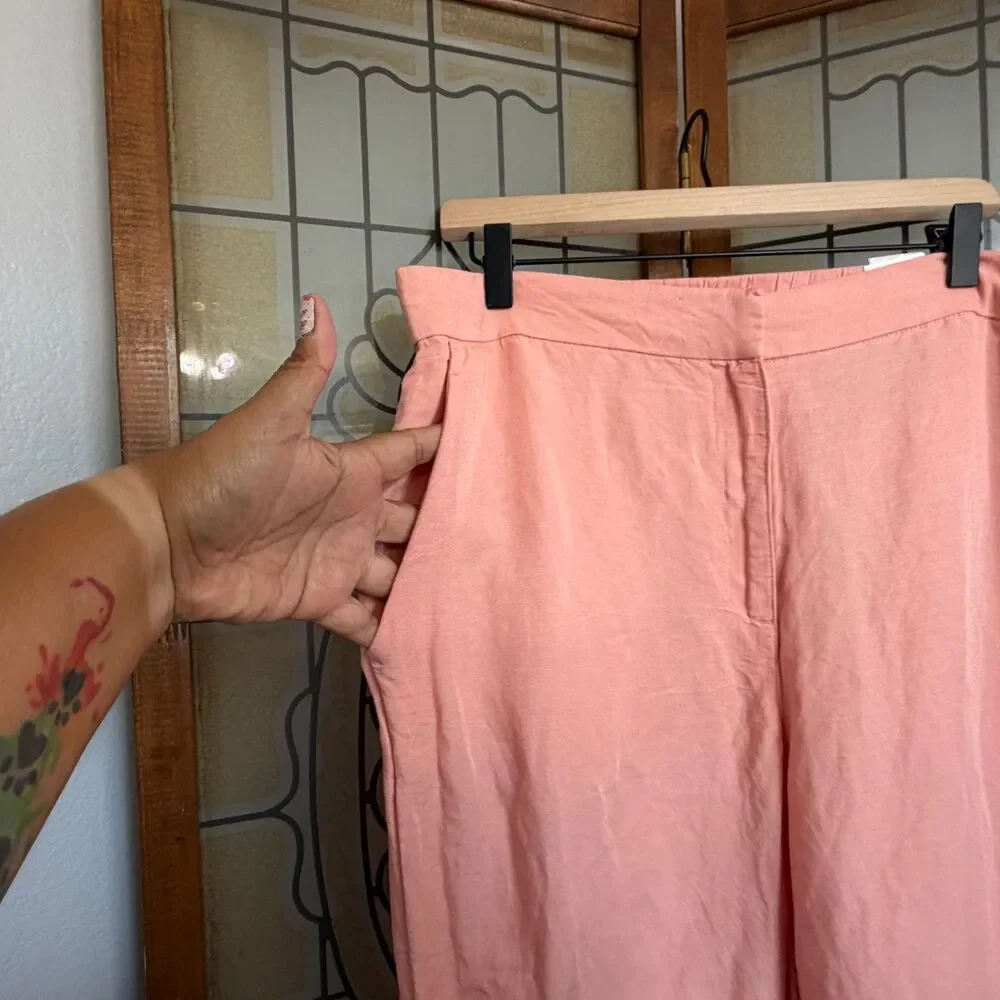 H&M Linen Blend Pink Wide Leg Coastal Preppy Vacation Ready Pants Size Plus 16